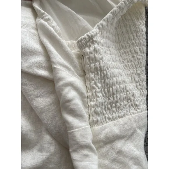 Anthropologie Farm Rio Dress Ivory Linen Blend Preppy One-Shoulder Modern L NWT