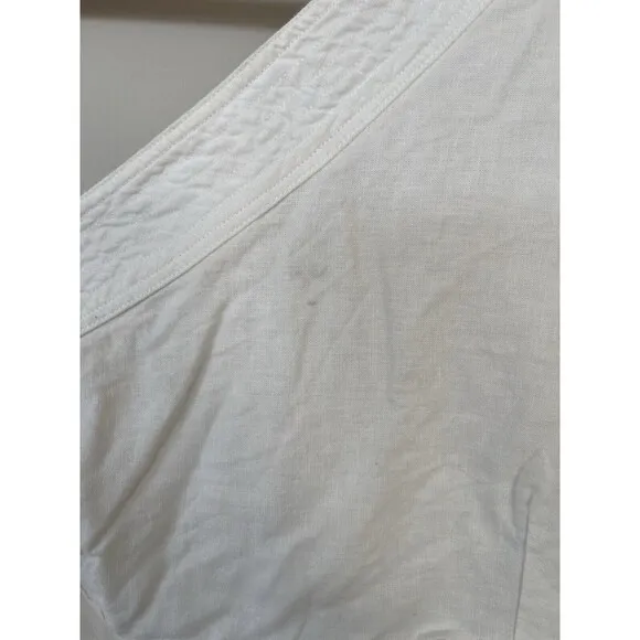 Anthropologie Farm Rio Dress Ivory Linen Blend Preppy One-Shoulder Modern L NWT