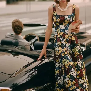 Anthropologie Maeve 2 NWT Marigold Midi Dress Floral Lace Up Pin-Up Rockabilly