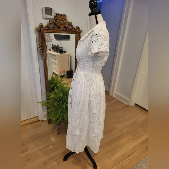 Anthropologie/ Maeve Elegant White Eyelet Dress