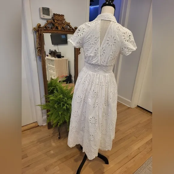 Anthropologie/ Maeve Elegant White Eyelet Dress