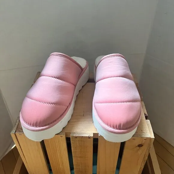 Anthropologie Maeve Size 7.5 Pink Lounge Quilted Chunky Puffy Platform Slippers
