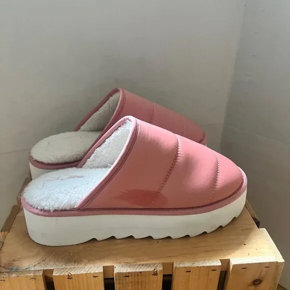 Anthropologie Maeve Size 7.5 Pink Lounge Quilted Chunky Puffy Platform Slippers