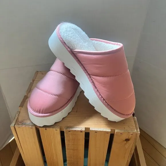 Anthropologie Maeve Size 7.5 Pink Lounge Quilted Chunky Puffy Platform Slippers