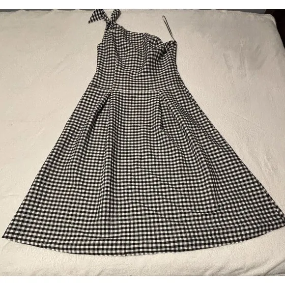 Anthropologie One Shoulder Gingham Midi Classic Dress Sz Lg NWT