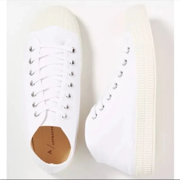 ANTHROPOLOGIE Platform Tennis Sneaker High Top Lace Up Canvas Shoes White 38 NWT