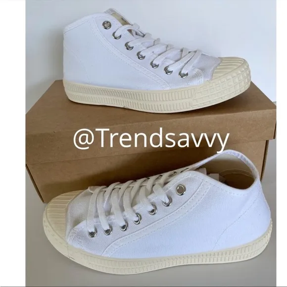 ANTHROPOLOGIE Platform Tennis Sneaker High Top Lace Up Canvas Shoes White 38 NWT