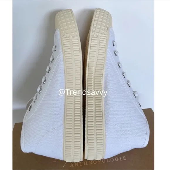 ANTHROPOLOGIE Platform Tennis Sneaker High Top Lace Up Canvas Shoes White 38 NWT