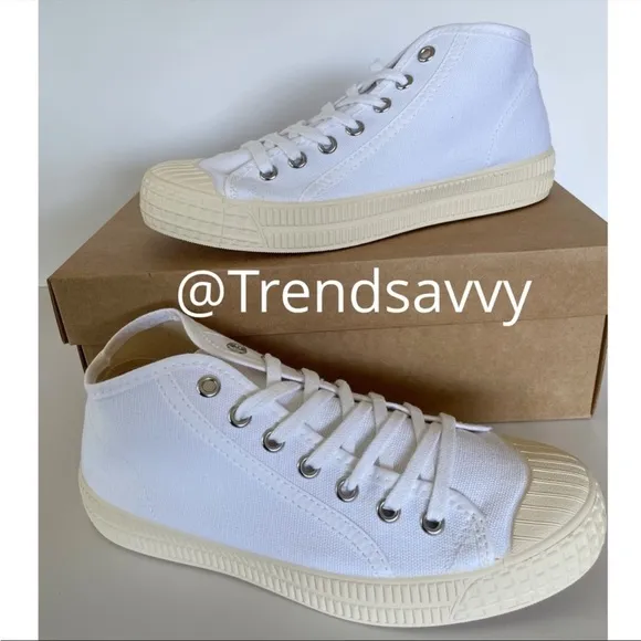 ANTHROPOLOGIE Platform Tennis Sneaker High Top Lace Up Canvas Shoes White 38 NWT