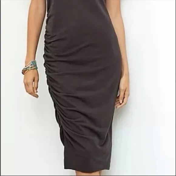 ANTHROPOLOGIE Sundry Ruched Tee Shirt Midi Dress Short Sleeve Slit Hem Black NWT