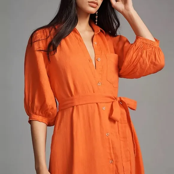 Anthropologie The Mona Tie-Waist Shirtdress by Maeve Linen Edition