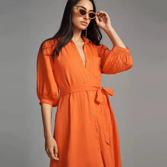 Anthropologie The Mona Tie-Waist Shirtdress by Maeve Linen Edition