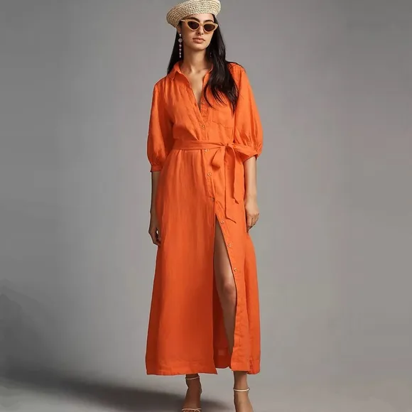 Anthropologie The Mona Tie-Waist Shirtdress by Maeve Linen Edition
