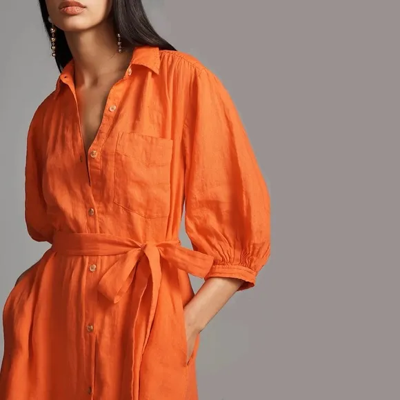 Anthropologie The Mona Tie-Waist Shirtdress by Maeve Linen Edition