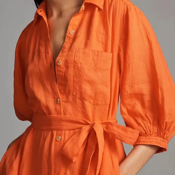 Anthropologie The Mona Tie-Waist Shirtdress by Maeve Linen Edition