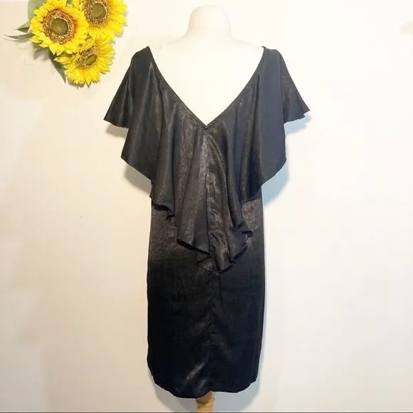 ANTHROPOLOGIE The Odells silky flounce dress sheath s NWT boho ruffle modern