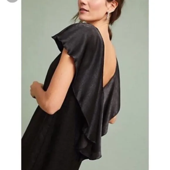 ANTHROPOLOGIE The Odells silky flounce dress sheath s NWT boho ruffle modern