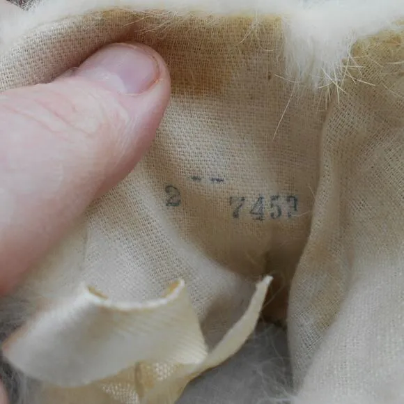 Antique Baby Slippers Shoes White Rabbit Fur Quilted Leather Sole w/Box