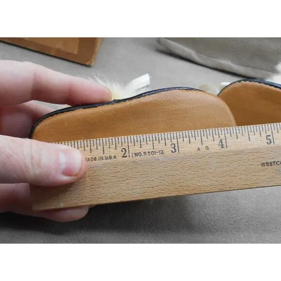 Antique Baby Slippers Shoes White Rabbit Fur Quilted Leather Sole w/Box