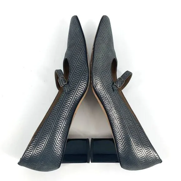 Anyi Lu Womens Gray Leather Herringbone Pointy Maryjanes Shoes Size 41