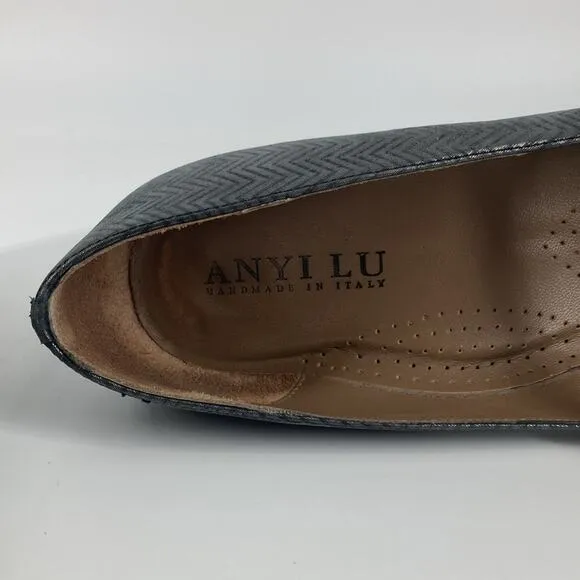 Anyi Lu Womens Gray Leather Herringbone Pointy Maryjanes Shoes Size 41