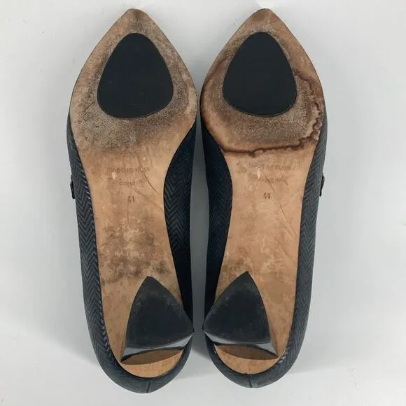Anyi Lu Womens Gray Leather Herringbone Pointy Maryjanes Shoes Size 41