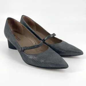Anyi Lu Womens Gray Leather Herringbone Pointy Maryjanes Shoes Size 41