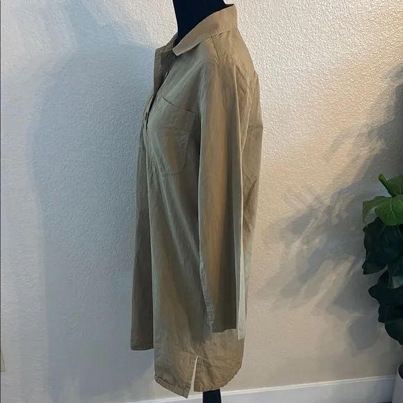 A.P.C. RTR Khaki Pocketed Modern Classic Collard Long Sleeve Minidress