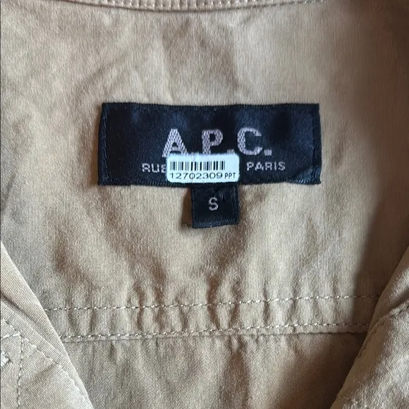 A.P.C. RTR Khaki Pocketed Modern Classic Collard Long Sleeve Minidress
