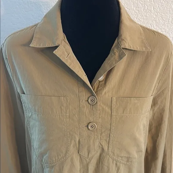 A.P.C. RTR Khaki Pocketed Modern Classic Collard Long Sleeve Minidress