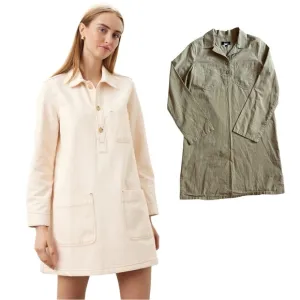 A.P.C. RTR Khaki Pocketed Modern Classic Collard Long Sleeve Minidress