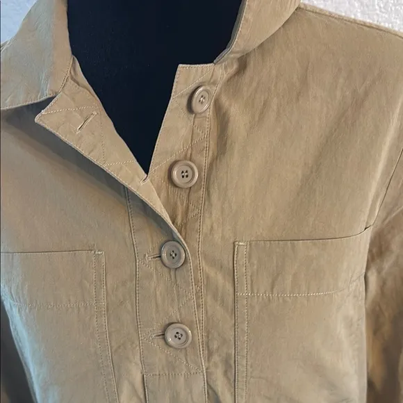 A.P.C. RTR Khaki Pocketed Modern Classic Collard Long Sleeve Minidress