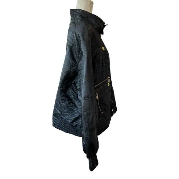 Apple Bottoms Bomber Jacket Womens 3X Black Gold Studded Y2k Goth Hip Hop Club