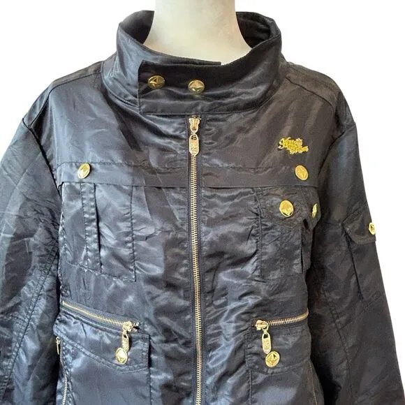 Apple Bottoms Bomber Jacket Womens 3X Black Gold Studded Y2k Goth Hip Hop Club