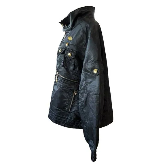 Apple Bottoms Bomber Jacket Womens 3X Black Gold Studded Y2k Goth Hip Hop Club