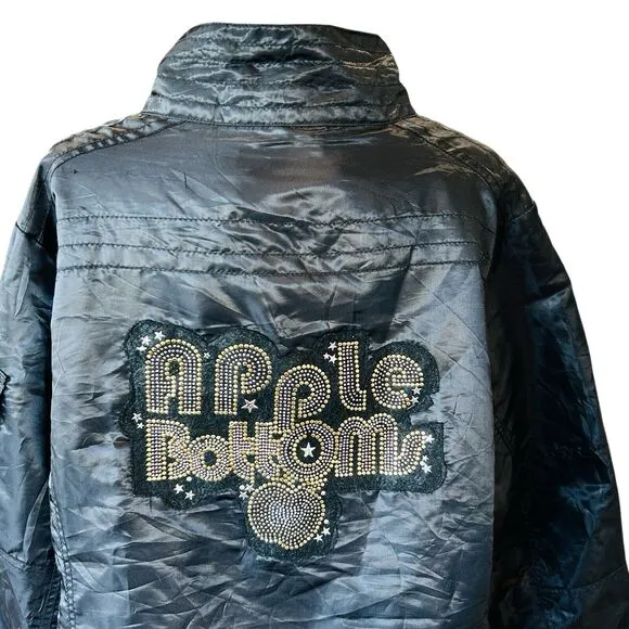 Apple Bottoms Bomber Jacket Womens 3X Black Gold Studded Y2k Goth Hip Hop Club