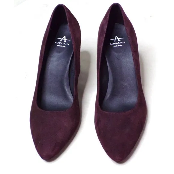 🆕AQUATALIA Peony Block Heel Pump Shoes Brown Suede 6.5