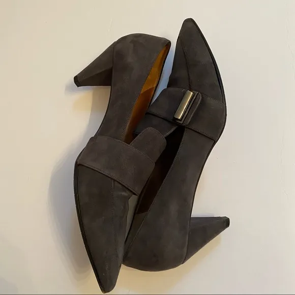 AQUATALIA SHOES HEELS PUMPS GRAY SUEDE LEATHER POINTED TOE SIZE 9 ITALY LUXURY