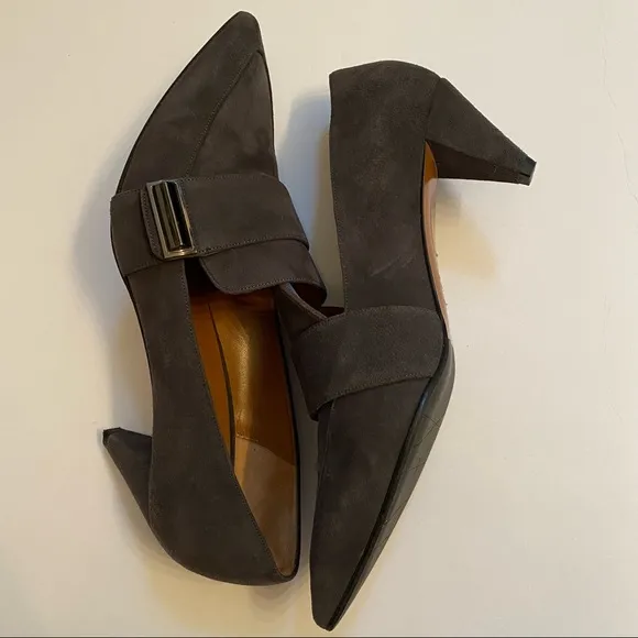 AQUATALIA SHOES HEELS PUMPS GRAY SUEDE LEATHER POINTED TOE SIZE 9 ITALY LUXURY