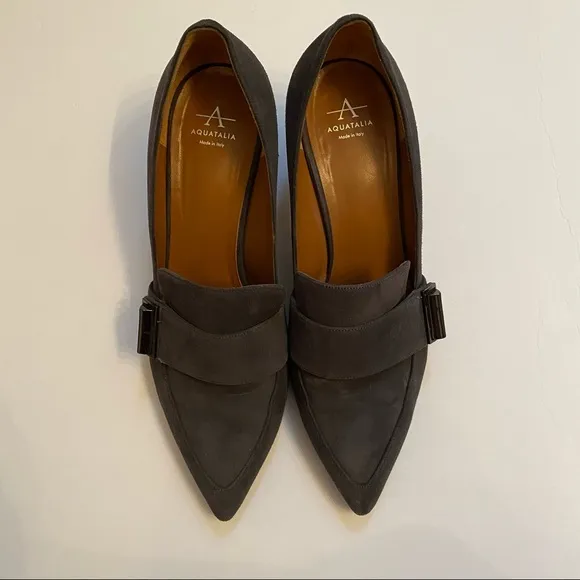 AQUATALIA SHOES HEELS PUMPS GRAY SUEDE LEATHER POINTED TOE SIZE 9 ITALY LUXURY