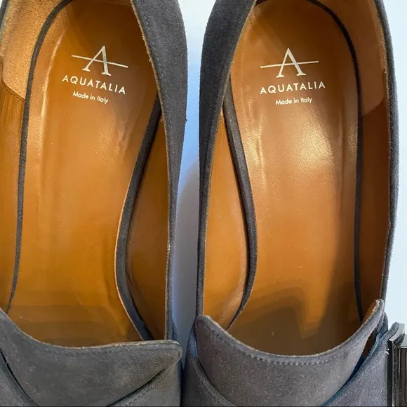 AQUATALIA SHOES HEELS PUMPS GRAY SUEDE LEATHER POINTED TOE SIZE 9 ITALY LUXURY