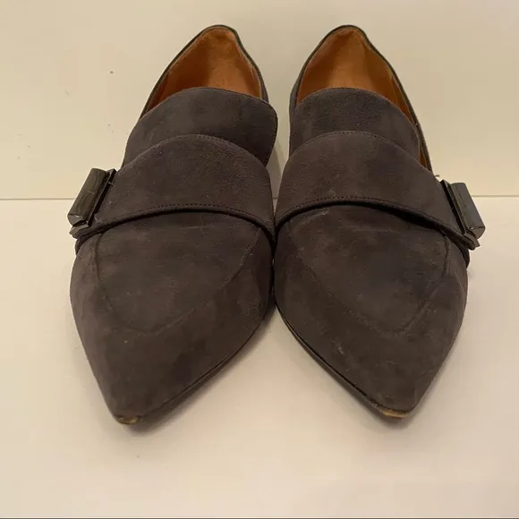 AQUATALIA SHOES HEELS PUMPS GRAY SUEDE LEATHER POINTED TOE SIZE 9 ITALY LUXURY