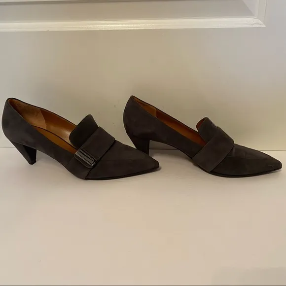 AQUATALIA SHOES HEELS PUMPS GRAY SUEDE LEATHER POINTED TOE SIZE 9 ITALY LUXURY