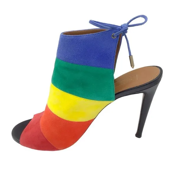 AQUAZZURA RAINBOW MULTI STRIPED SUEDE SANDALS