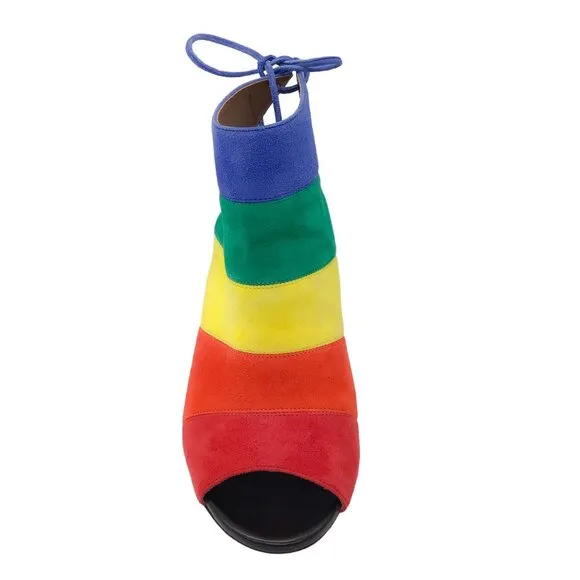 AQUAZZURA RAINBOW MULTI STRIPED SUEDE SANDALS