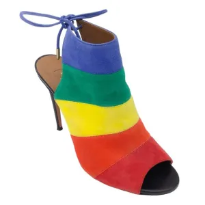 AQUAZZURA RAINBOW MULTI STRIPED SUEDE SANDALS