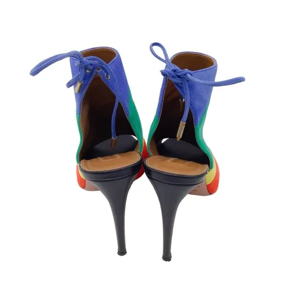 AQUAZZURA RAINBOW MULTI STRIPED SUEDE SANDALS