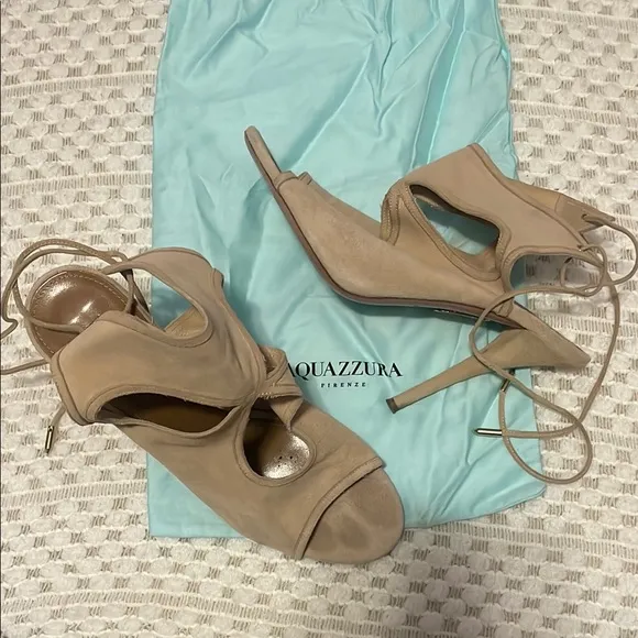 Aquazzura Sexy Thing Wrapped Tan Heels   Dustbag