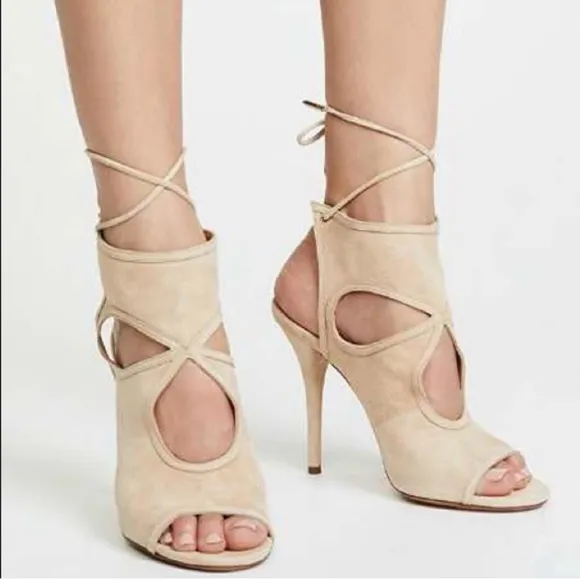 Aquazzura Sexy Thing Wrapped Tan Heels   Dustbag