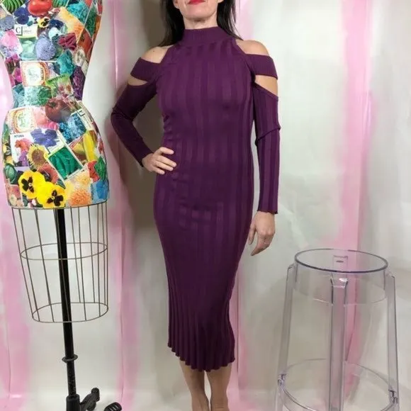 ARC Garmentory Ruthie Cold Shoulder Ribbed BodyCon Midi Dress Cutout